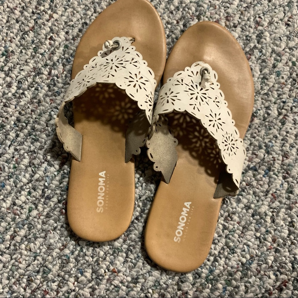 White cut out floral sandals